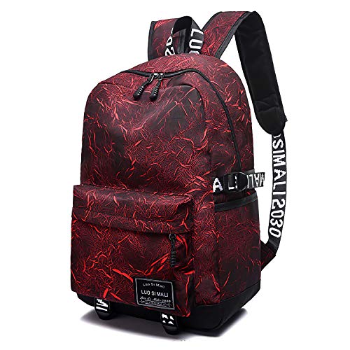 Product Cover School Backpack SKL Unisex School Bag Canvas Rucksack Laptop Book Bag Satchel Hiking Bag for Boys Girls (Red)