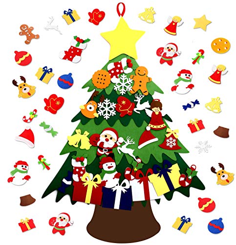 Product Cover ASSIS 2020-New 3FT 3D-DIY Felt Christmas Tree Set with Handmade 28pcs Ornaments -Double Stitched Wall Hanging