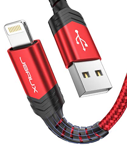 Product Cover iPhone Charger Cable 4ft, JSAUX [Upgarded C89 Apple MFi Certified] Lightning Cable Nylon Braided USB Fast Charging Cord Compatible with iPhone 11 Xs Max X XR 8 7 6s 6 Plus SE 5 5s, iPad, iPod (Red)