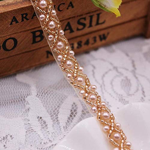 Product Cover FQTANJU 3Yards Rose Gold Beaded Crystal Rhinestone Applique, Rhinetones Trim for Dress, Bridal Applique, Crystal Beaded Applique FQTANJU 3Yards Rosefor Bridal Wedding, Party and Other Formal Occasions