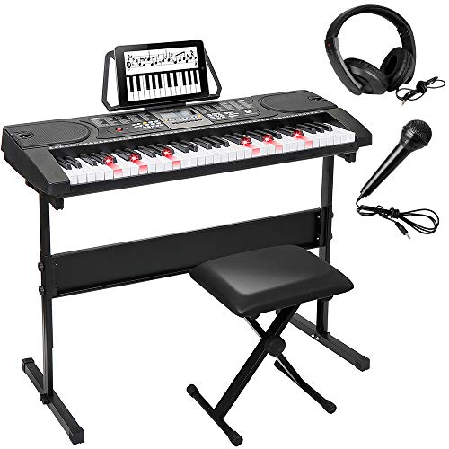 Product Cover Smartxchoices 61-Key Portable Electronic Keyboard Piano LCD Display Lighten Keyboard Kit with Adjustable Stand, Stool, Headphones, Microphone & Music Stand