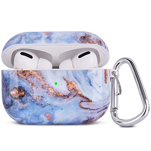 Product Cover QINGQING Airpods Pro Case, 3 in 1 Cute Marble Airpod Pro Protective Hard Case Cover Shockproof Women Girls Men with Keychain Strap for Apple Airpods 3 Charging Case (Blue)