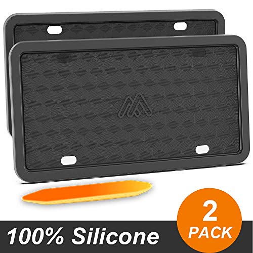 Product Cover Two Peak License Plate Frame, 2 PCS Silicone License Plate Frame, Rust-Proof, Rattle-Proof, Weather-Proof License Plate Holder, Car License Plate - Black