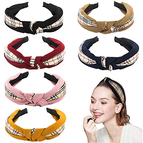 Product Cover Yeshan Wide Knot Headband for Women Vintage Turban Headbands with Lattice Design Hairband Elastic Twist Headbands Fashion Hair Accessories,Pack of 6