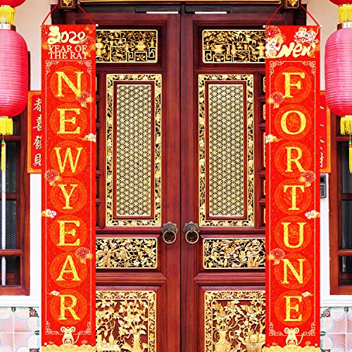 Product Cover Whaline New Year Decorations,Welcome New Year Porch Sign Happy New Year Hanging Banner Decorations for Indoor Outdoor Chinese New Year Decoration New Year Party (12 x 72 Inch)
