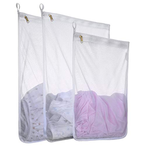 Product Cover RoomyRoc Mesh Laundry Bag for Delicates with YKK Zipper, Mesh Wash Bag, Travel Storage Organize Bag, Clothing Washing Bags for Laundry, Travel Laundry Bag (White, 2 Large & 1 Medium)