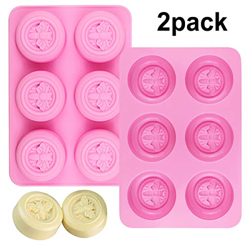Product Cover SAKOLLA 3D Bee Soap Molds - Round Honeybee Silicone Molds for Homemade Soaps, Lotion Bar, Jello, Bath Bomb, Beeswax, Resin, Chocolate and Dessert (Pink)