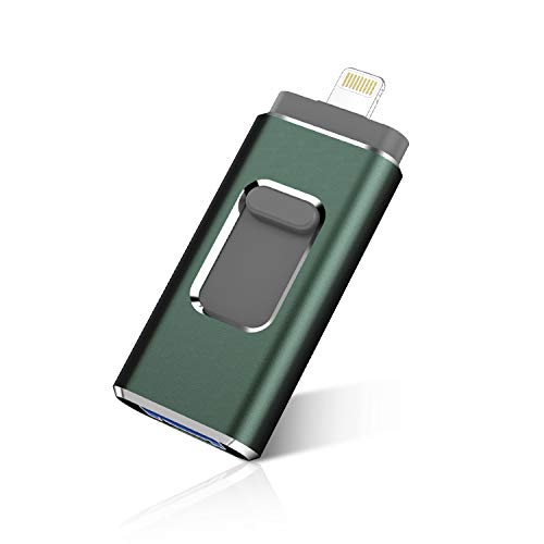 Product Cover LISHENFA USB Flash Drive Photo Stick 256GB for iPhone, iPhone External Memory for iPhone, Android, PC Photos and Mobile Phone and Computer Compatible 3.0 Flash Drive (Dark Green)