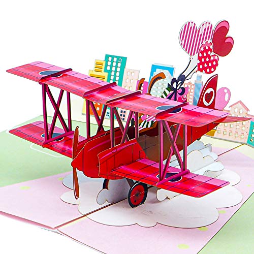 Product Cover Paper Love Valentines Day Pop Up Card, Love in The Air (Plane) 3D Popup Greeting Cards, for Valentine's Day, Wedding, Anniversary, Birthday, Love, All Occasion