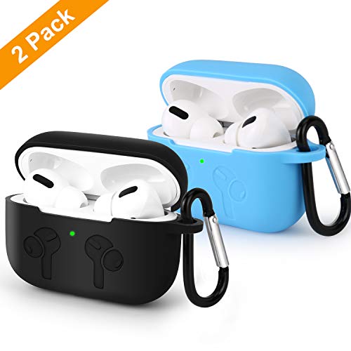 Product Cover 2 Pack Case Compatible for AirPods Pro 2019 3rd Gen, Fomuson Soft Silicone Protective Cover Visible Front LED Shockproof Scratch-Resistant Portable Durable Cases Holder with Keychain (Black and Blue)