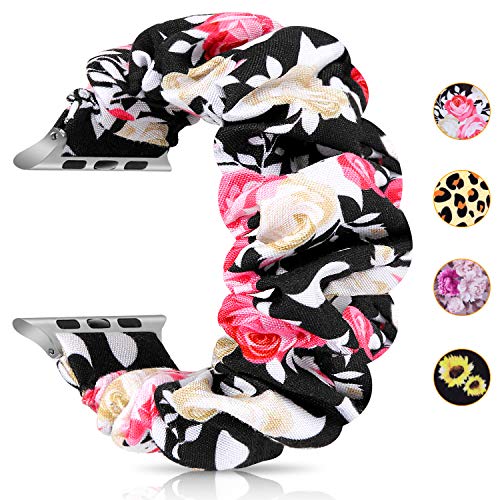 Product Cover JIELIELE Scrunchies Watch Bands for Apple Watch 38mm 40mm 42mm 44mm Elastic Fabric Thick Replacement Wristband Cute Women Watch Strap for iWatch Series 5/4/3/2/1 (D-Color4, 42mm/44mm)