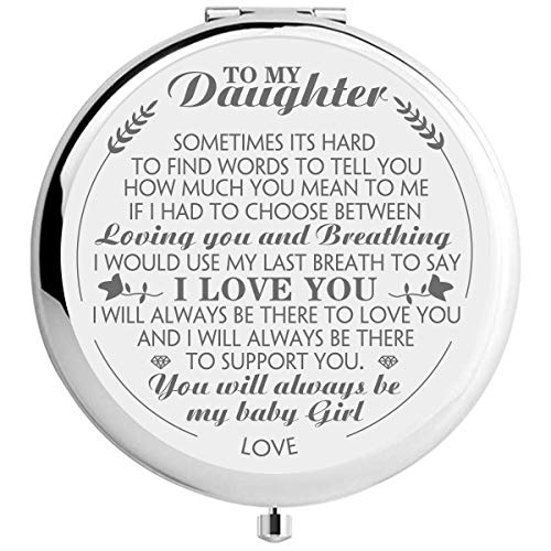 Product Cover Ueerdand Daughter Gifts from Mom and Dad, Unique Birthday Gift Ideas for Daughter, Graduation Gifts for Her, Present for Women Girls, Silver Purse Pocket Makeup Mirror
