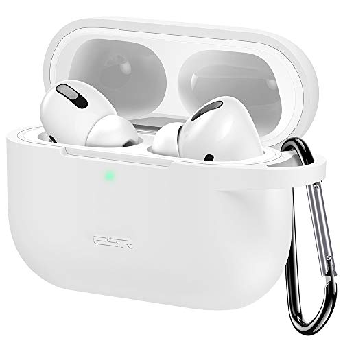 Product Cover ESR Silicone Cover for AirPods Pro Case, Protective Case with Keychain for AirPods Pro Wireless Charging Case [Visible Front LED] Shock-Absorbing Soft Slim Skin - White