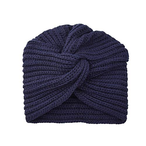 Product Cover mokingtop Autumn Winter Warm Knitting Cap Solid Center Cross Women Hair Scarfs Headband Navy