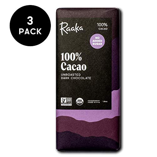 Product Cover Raaka Chocolate 100% Cacao, Sugar-Free | Gourmet Bean-to-Bar Dark Chocolate | Organic, Kosher, Vegan, Gluten-Free | Chocolate Lover's Gift | 1.8oz Bars, 3-Pack