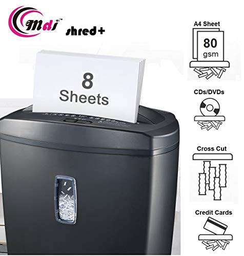 Product Cover MDI Shred Plus 8 Sheets High-Security Cross-Cut Paper/CD/Credit Card Shredder with Large 21 L Wastebasket Capacity and Transparent Window