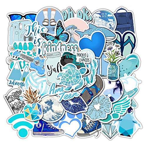Product Cover Laptop Stickers Pack DIY Stickers 50PCS Water Bottles Stickers Cute,Waterproof,Aesthetic,Trendy Stickers for Teens,Girls Perfect for Waterbottle,Laptop,Phone,Travel Case (Blue Style)
