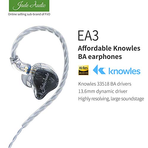 Product Cover JadeAudio(FiiO's sub-Brand) EA3 HiFi 1BA(Knowles)+1Dynamic Hybrid Earphone IEM with 0.78 2pins Detachable Cables(Without Mic,Black)