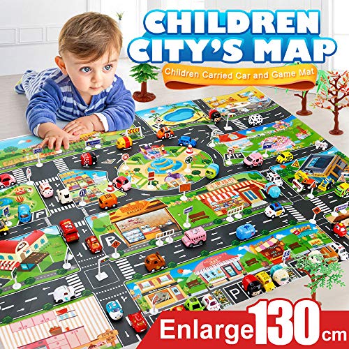 Product Cover MINGLIFE Kids Carpet Playmat Rug City Life Great for Playing, Kids Play Mat City Road Buildings Parking Map Game Educational Toys Baby Gyms(51.1x39.3in) (Multicolor)