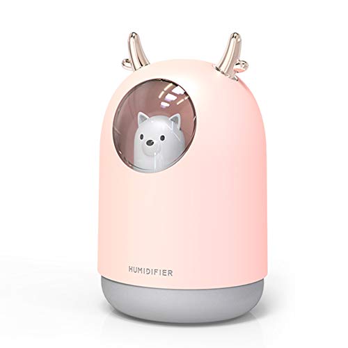 Product Cover Sicsmiao Cool Mist Humidifier, Cute humidifier for Bedroom, Humidifier with Adjustable Spray Mode, 300ml Water Tank, 7 Color Ambient Light, Waterless Auto Shut-Off for Desk, Car, Home, Office (Pink)