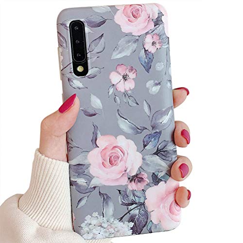 Product Cover Samsung Galaxy A50 Phone Case for Women & Girls,YeLoveHaw Flexible Soft Slim Fit Full-around Protective Cute Case Cover with Purple Floral Gray Leaves Pattern for Samsung GalaxyA50 6.4''(Pink Flowers)