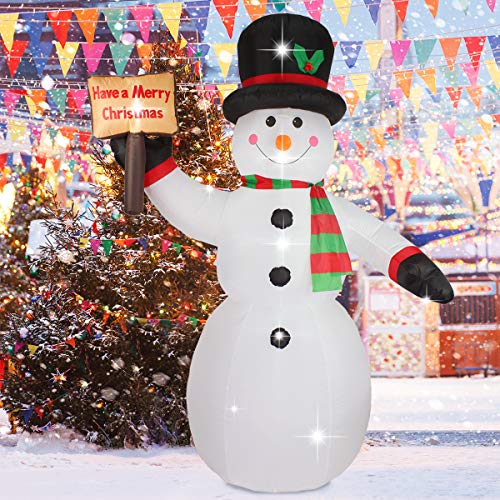 Product Cover ShinyDec Christmas Inflatable 8ft. Xmas Snowman with Hat and Scarf 4 LED Lights Airblown Large Outdoor Yard Decorations, White
