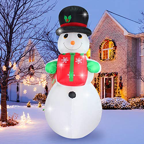 Product Cover ShinyDec Christmas Inflatable 8ft. Xmas Snowman with Gift, LED Lights Airblown Oversize Yard Decorations, White