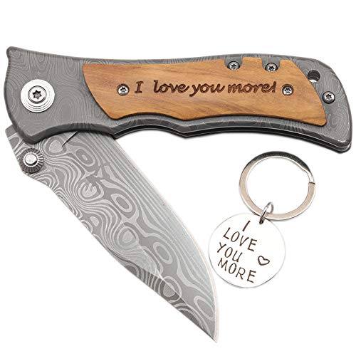 Product Cover Personalized Engraved Pocket Knife - I Love You More, Perfect Valentines Gift for Him Anniversary Gifts for Men, Boyfriend Gifts, Husband Gifts for Birthday, Christmas, Fathers Day
