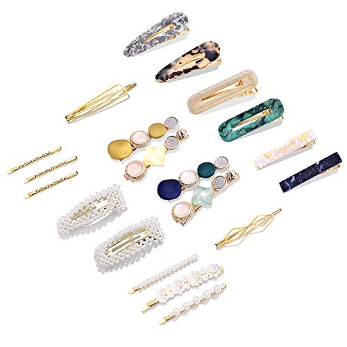 Product Cover 20Pcs Pearl Hair Clips - QCAiheng Fashion Korean Style Pearls Hair Barrettes Sweet Artificial Macaron Acrylic Resin Barrettes Hairpins,Ladies and Girls Headwear Styling Tools Hair Accessories