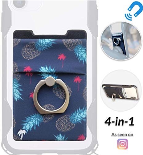 Product Cover The StickyWallet +Ring - New 4-in-1 Spandex Stick-on Wallet for Any Phone w/Kickstand Finger Ring - Best Card Holder Sticker - Sticks on Any Phone Case: iPhone 11, Pro, Max, XR XS X, Samsung, etc.