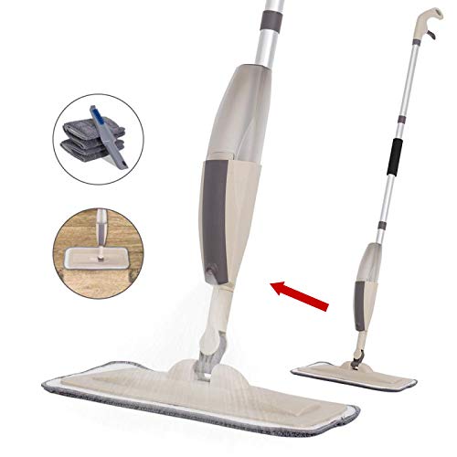 Product Cover Hard Floor Mop Spray Mop for Home Kitchen Wood Tile Laminate Ceramic Floor Cleaning Tool with 250ml Refillable Water Tank Include Extra 2 Microfiber Washable Reusable Pads and 1 Scraper