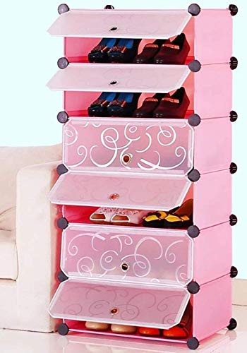Product Cover Aysis Multipurpose Portable Folding Plastic Shoe Racks for Home Organisers/Office Cube Organizer Wardrobe Pink-6-Tiers- Pink