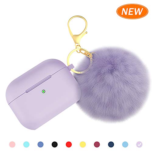 Product Cover BRG for Airpods Pro Case, Soft Silicone Case with Cute Pom Pom Keychain, Shockproof Slim Protective Cover for AirPods Pro Charging Case [Visible Front LED]