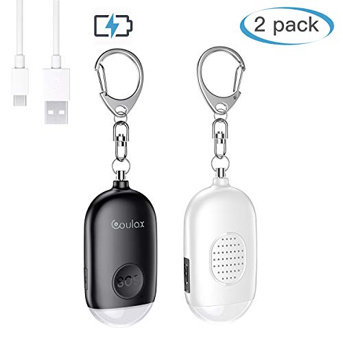 Product Cover Sonic Security Personal Alarm Keychain,COULAX 130db Safe Personal Alarms with USB Rechargeable, LED Flashlight Emergency Safety Alarm for Women, Men, Children and Elders 2PC(Black&White)