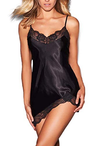 Product Cover Satin Chemise Sexy Lingerie Halter Dress Lace Nightgown Sleepwear for Women