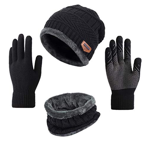 Product Cover Yvechus 3 in 1 Winter Beanie Hat Scarf and Gloves Set Warm Knit Hat Thick Fleece Lined for Men Women