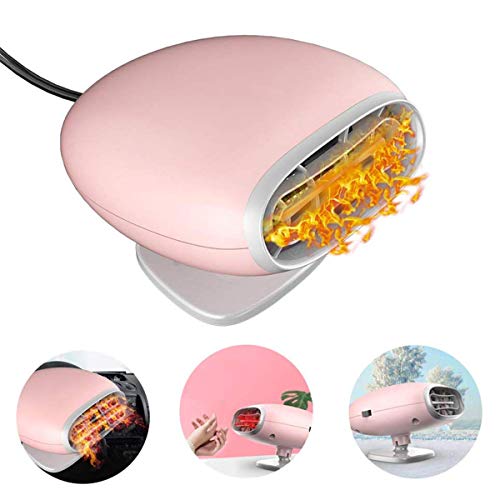 Product Cover Wonninek Car Heater 12V 150W Fast Heating Car Windscreen Heater Fan Defogger Defroster with 360° Rotating Base, Plug in 2 in 1 Heating/Cooling Mini Auto Car Heater (Pink)