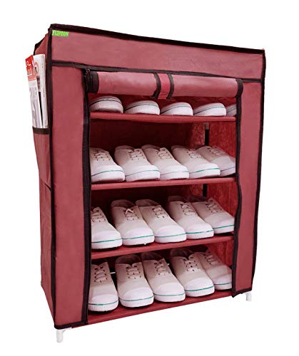 Product Cover FLIPZON Multi-Purpose Shoe Rack with 4 Fabric Shelves Organiser (Maroon)