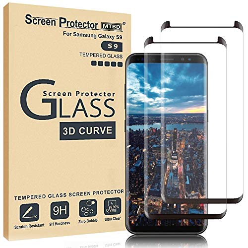 Product Cover MTBD Galaxy S9 Screen Protector,Full Coverage Tempered Glass[2 Pack][3D Curved] [Anti-Scratch][High Definition] Tempered Glass Screen Protector Suitable for Galaxy S9 (NOT S9 Plus)