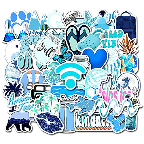 Product Cover VSCO Stickers for Hydro Flask School Water Bottles 50 Pcs Vinyl Stickers Cool Blue Stickers for Laptop, Phone Case, VSCO Girl Stuff Stickers Kids, Teens, Girls, Boys