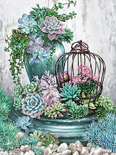 Product Cover KoKoWill 5D DIY Diamond Painting Kit for Adults Kids, Full Drill Round Crystal Rhinestone Embroidery Arts Craft Home Wall Decor Canvas,Succulent Plants Flowers,11.81 x 15.75 inch