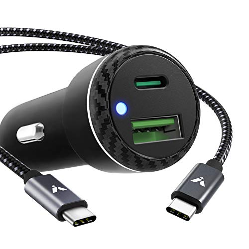 Product Cover Fast USB Type C PD Car Charger, Verolink Dual-Port 27W Power Delivery&Quick Charge 3.0 Car Adapter for Google Pixel 4/3/3a XL, OnePlus 6/7, Samsung S10/S9, iPhone 11 Pro/iPad (with 3.3ft USB C Cable)