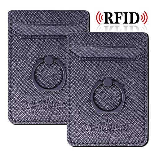 Product Cover Phone Card Holder with Phone Ring Grip, Adhesive Wallet Cell Phone Pocket Credit Card ID Case for Back of Phone,3M Sticker, Stick-on,Card Sleeve for iPhone,Samsung, Smartphones- Black