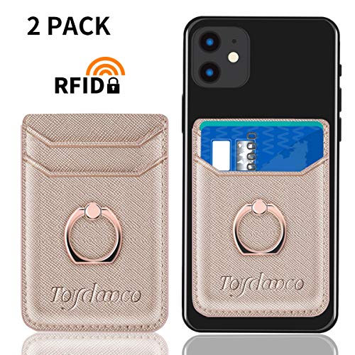 Product Cover Phone Card Holder Phone Wallet Stick on with Ring - 3M Strong Adhesive Cell Phone Pocket for Credit Card, Debit Card and ID for Back of for iPhone, Android and Smartphone （Gold）...