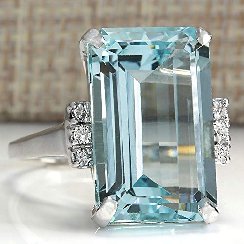 Product Cover Vintage Women 925 Sterling Silver Aquamarine Gemstone Ring Wedding Jewelry Gift (Update Version)