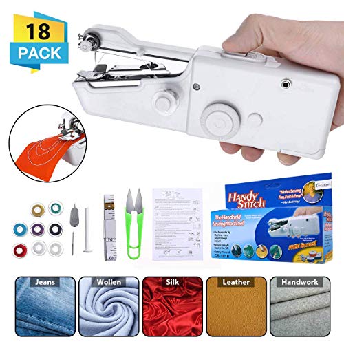 Product Cover CHARMINER Hand Sewing Machine, Mini Hand-held Cordless Portable Sewing Machine Quick Repairing Suitable for Denim Curtains Leather DIY 18 PCS