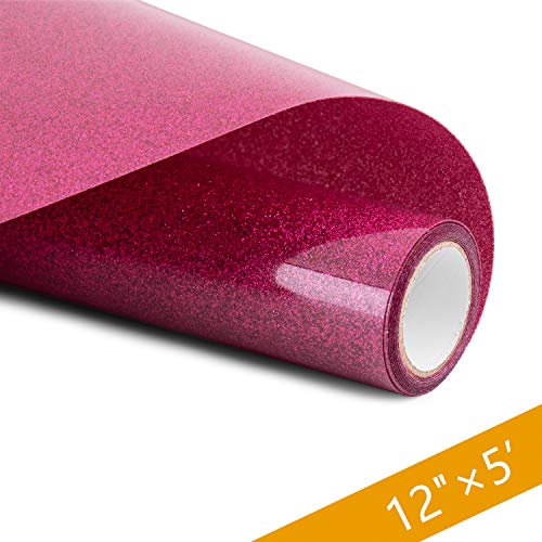 Product Cover PU HTV Vinyl - 12inch x 5feet Glitter Heat Transfer Vinyl roll for Silhouette Cameo & Cricut Easy to Cut, Weed and Transfer, Iron On Htv Vinyl Design for T-Shirt, Clothes and Other Textiles (Rose Red)