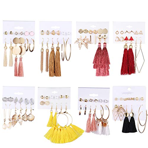Product Cover 48 Pairs Bohemian Tassel Earring Set for Women Girls Hoop Stud Drop Dangle Ball Earrings for Birthday/Party/Christmas/Valentine/Friendship Gifts