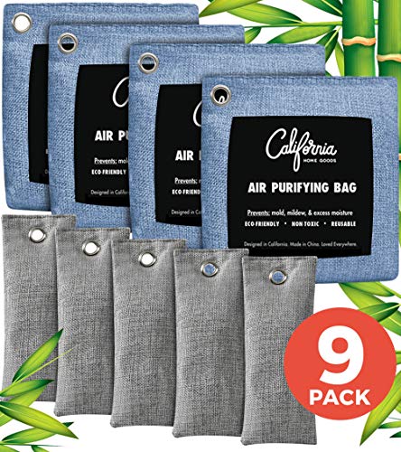 Product Cover Bamboo Charcoal Air Purifying Bag 9-Pack Bundle - 200g & 50g Charcoal Bags Odor Absorber - Car Air Freshener - Odor Eliminators for Home - Musty Car Freshener - Activated Charcoal Odor Absorber Pack