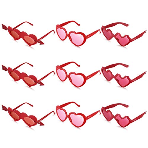 Product Cover Amosfun Love Heart Sunglasses Red Heart Decorative Glasses Party Favors Dress Up Costume Glasses Valentines Day Wedding Glasses Gift Party Photo Props 9PCS